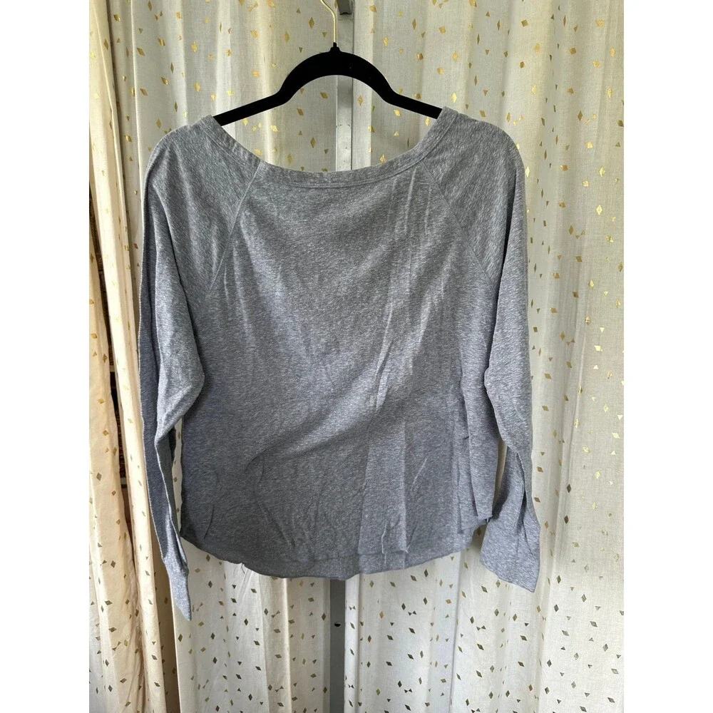 Victoria's Secret Women's Heather Gray Velvet Logo Long Sleeve Sleep Shirt M